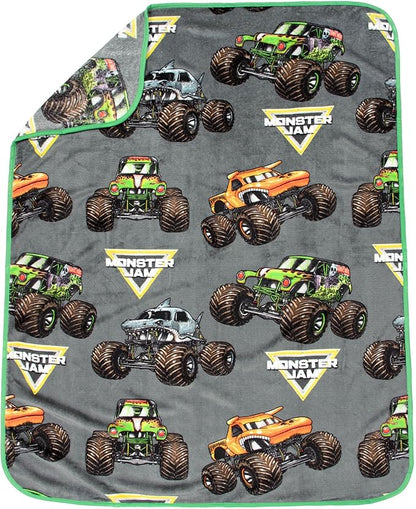 Jay Franco Monster Jam Grave Digger Nogginz Set - 40 x 50 Inch Lightweight Travel Throw Blanket & Pillow - Kids Super Soft 2 Piece Bedding Set