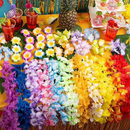 JOYIN 120 Counts Hawaiian Leis Bulk, Colorful Tropical Flower Leis for Kids Adults Hawaiian Beach Luau Party Favors Decorations