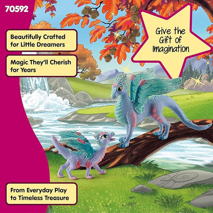 Schleich Bayala - 2 PC Flower Dragon and Baby Toy Set for Girls and Boys - Durable Fantasy Fairy Animal Figurines - Cute Pink and Blue Dragon Figures - Fun Wyvern Playset for Kids Ages 5+ - 70592