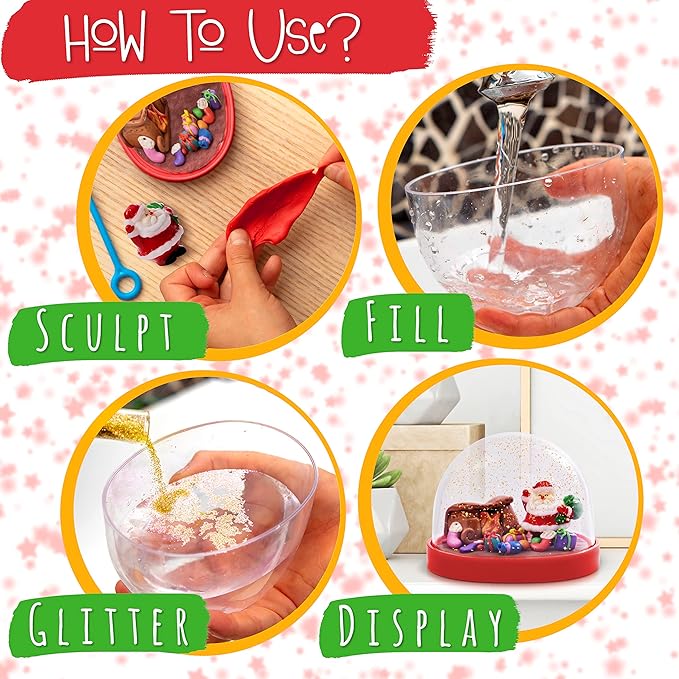 Make Your Own Holiday Water Globe Kit – 3X DIY Snow Globe Making Kit w/ 3 Figures, 10 Packs of Modeling Clay for Sculpting, Crafts for Girls Ages 4-6, Arts and Crafts for Kids Ages 4-6-8-12
