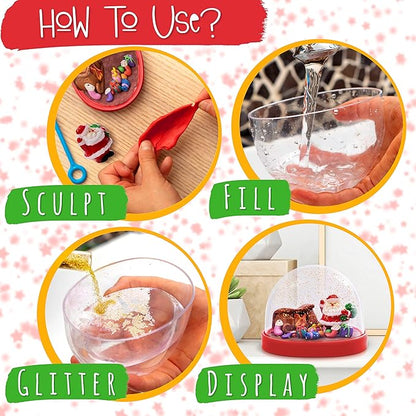 Make Your Own Holiday Water Globe Kit – 3X DIY Snow Globe Making Kit w/ 3 Figures, 10 Packs of Modeling Clay for Sculpting, Crafts for Girls Ages 4-6, Arts and Crafts for Kids Ages 4-6-8-12