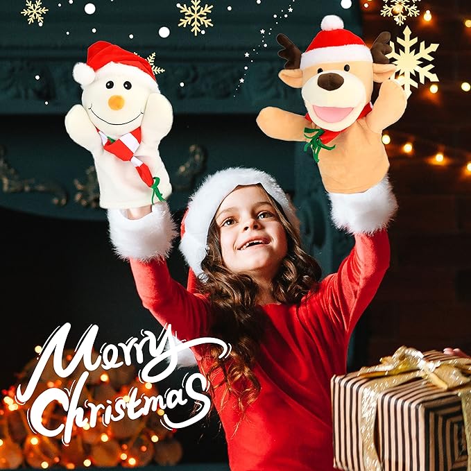 Hopearl Plush Christmas Snowman Hand Puppet with Open Movable Mouth for Imaginative Play, Role Play, Interactive Toy for Storytelling Teaching Puppet Theater, Gifts for Kids Boys Girls, White, 17''