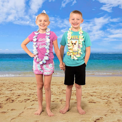 JOYIN 120 Counts Hawaiian Leis Bulk, Colorful Tropical Flower Leis for Kids Adults Hawaiian Beach Luau Party Favors Decorations