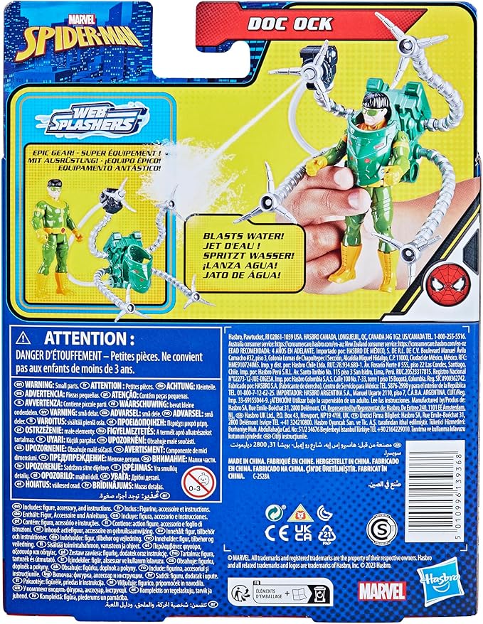 Marvel Spider-Man Aqua Web Warriors 4-Inch Doc Ock Action Figure with Refillable Water Gear Accessory, Action Figures for Boys and Girls 4 and Up