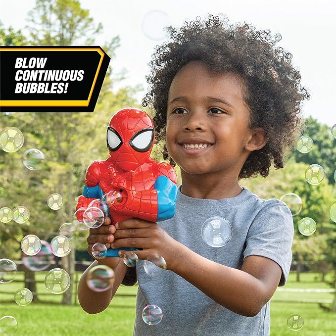 Little Kids Marvel Spider-Man Action Bubble Blower Machine, Includes Bubble Solution, Multi