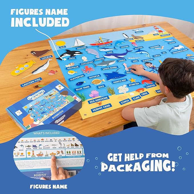 BONNYCO Felt Board for Toddlers with 107 Sea Animals Figures. Montessori and Sensory Toys, Birthday Gifts for Kids 3-8 Years Old. Educational Games, Learning Activities, Christmas