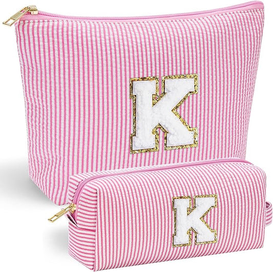 YOOLIFE Christmas Gifts For Teenage Girls Stocking Stuffers For Teen Girls Initial Makeup Bag | Cosmetic Travel Toiletry Bag | 9 10 11 12 13 14 15 Years Old | Teen Girl Gifts Trendy Stuff Pink K