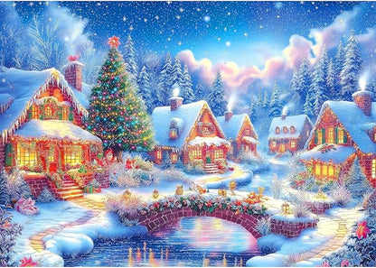 Christmas Fantasy Fairy Town Jigsaw Puzzles for Adults 1000 Piece Winter Country Landscape Puzzle for Adults with Letters on Back Challenging Holiday Family Puzzle Games Gift for Women Men Seniors