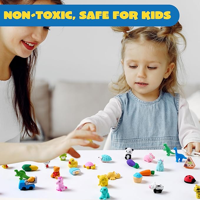 JOYIN 36Pcs Animal Erasers for Kids, Cute Pencils Erasers Bulk, Desk Pets Puzzle for Classroom Rewards Back to School Supplies Party Favors Treasure Box Toys Gifts