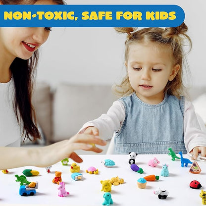 JOYIN 36Pcs Animal Erasers for Kids, Cute Pencils Erasers Bulk, Desk Pets Puzzle for Classroom Rewards Back to School Supplies Party Favors Treasure Box Toys Gifts