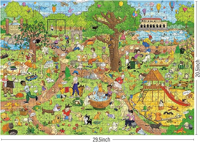 ANTELOPE 3 in 1 1000 Piece Puzzle Bundle - Dog Park, Drive in Movie, Roller Coaster - 1000 Piece Jigsaw Puzzle, Cartoon Style, 15 Years and Up