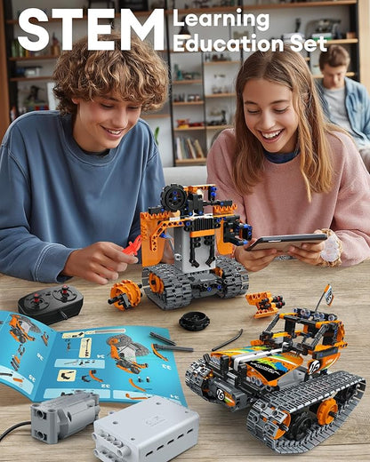 5 in 1 STEM Remote Control Building Kit, 392Pcs Blocks Erector Projects Set Toys for Kids Age 8-12, Build a Tank/Robot/AVT DIY Science Educate 6 7 9 10 11 Years Old for Boys & Girls Gift Ideas
