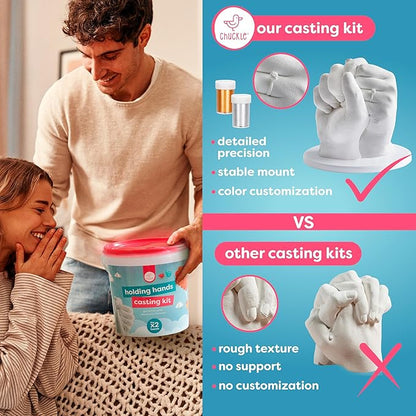 chuckle Holding Hand Casting Kit for Couples with Base & Paints, Hand Sculpture Hand Molding Kit, Hand Mold Kit Couples Activities - Gift for Fathers Day, Women for Wedding, Anniversary, Valentines