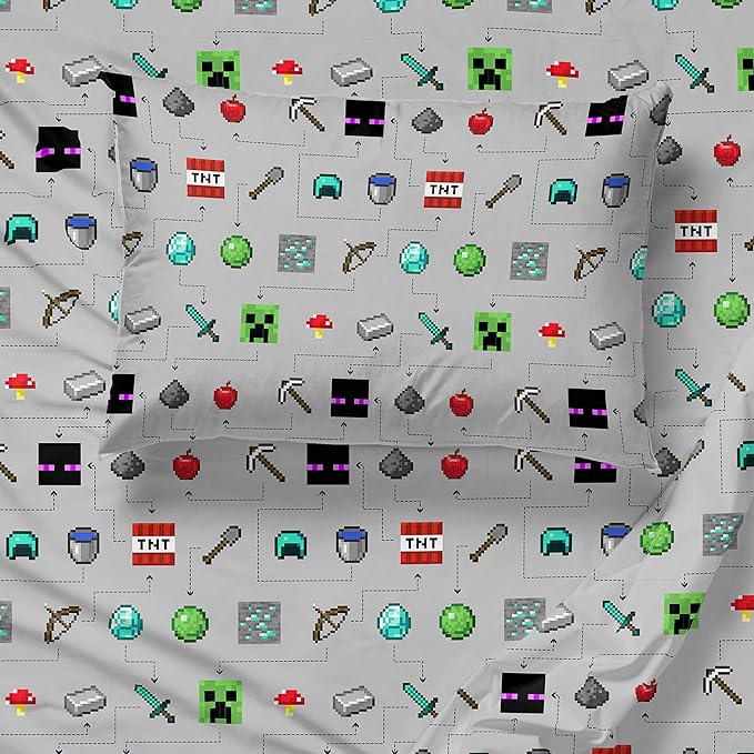 Jay Franco Minecraft Monster Hunters 4 Piece Twin Bed Set - Includes Reversible Comforter & Sheet Set - Bedding Features Creeper - Super Soft Fade Resistant Microfiber (Official Minecraft Product)