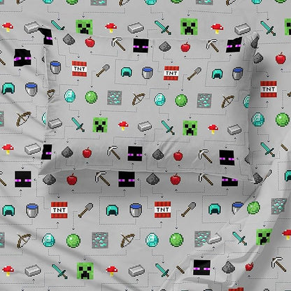 Jay Franco Minecraft Monster Hunters 4 Piece Twin Bed Set - Includes Reversible Comforter & Sheet Set - Bedding Features Creeper - Super Soft Fade Resistant Microfiber (Official Minecraft Product)