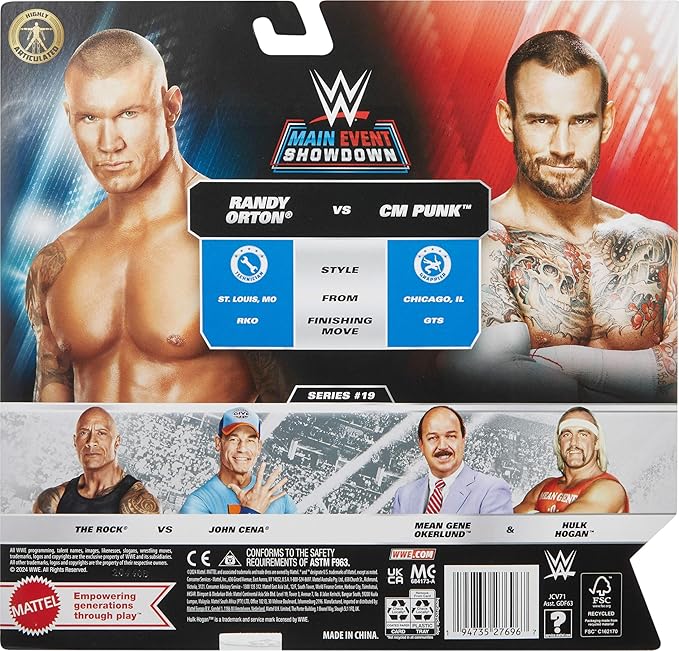 Mattel WWE Main Event Championship Showdown 2-Pack Action Figures & Accessory, Series #19 CM Punk vs Randy Orton Collectible Set
