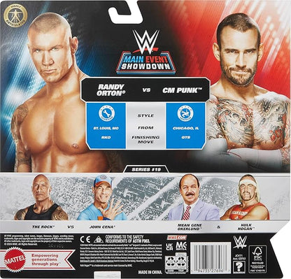 Mattel WWE Main Event Championship Showdown 2-Pack Action Figures & Accessory, Series #19 CM Punk vs Randy Orton Collectible Set