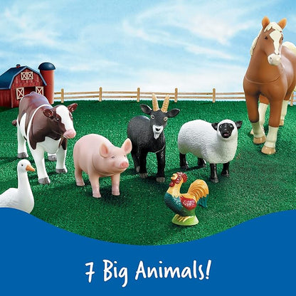 Learning Resources Jumbo Farm Animals - Horse Cow Sheep Chicken Goat Figurines, Barn Toys, Fine Motor Skills, Toddler Educational Playset, Montessori, Barnyard, Gifts For Boys and Girls