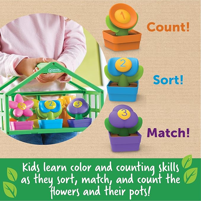 Learning Resources Growing Greenhouse Color & Number Playset - 12 Pieces, Ages 18 Months +, Preschool Activities, Toddler Montessori Toys, Gifts for Boys and Girls