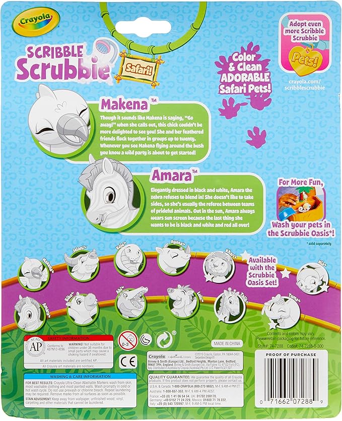 Crayola Scribble Scrubbie Safari 2 Pack Animal Toy Set Age 3+