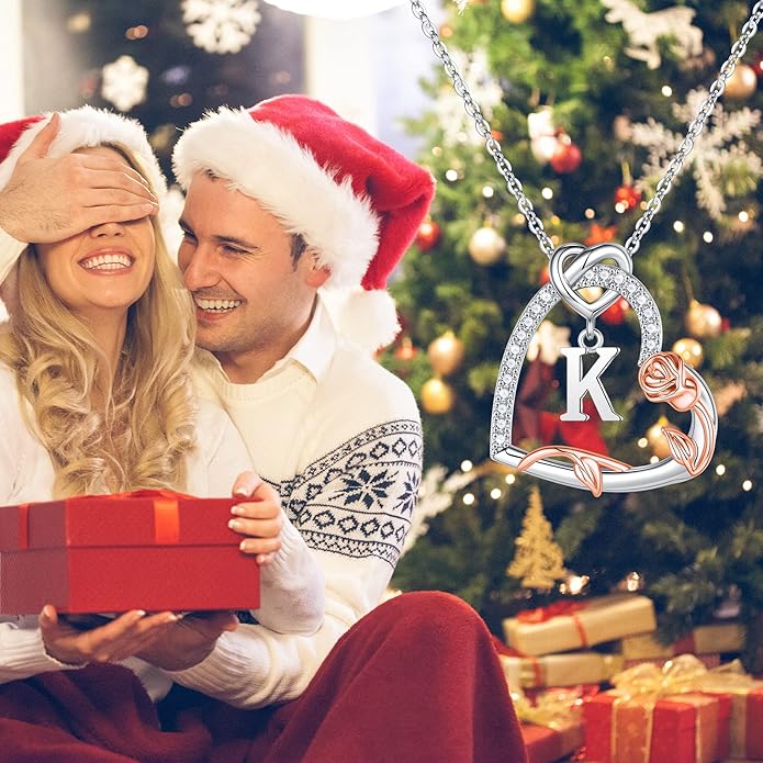 Iefil Valentines Day Gifts for Her- 925 Sterling Silver Heart Initial Necklaces, Anniversary Birthday Gifts, Women Jewelry Gift for Wife Girlfriend Mom Daughter Her