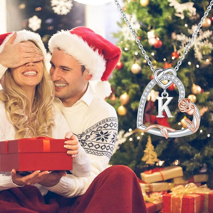 Iefil Valentines Day Gifts for Her- 925 Sterling Silver Heart Initial Necklaces, Anniversary Birthday Gifts, Women Jewelry Gift for Wife Girlfriend Mom Daughter Her