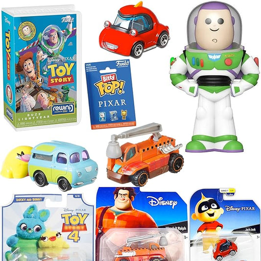Pixar Incredibles Buzz Lightyear Character Figure Rewind Bitty Pop! Toy Story + Wreck it Ralph + Ducky Racers 5