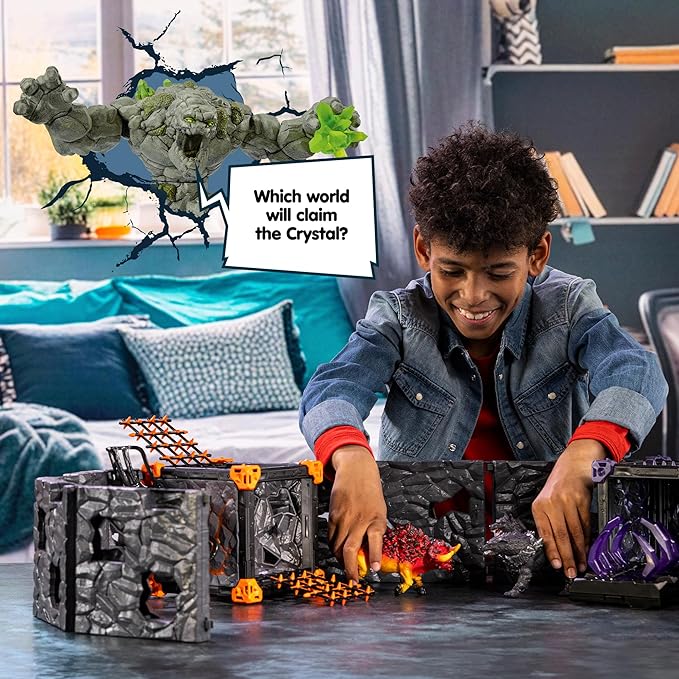 Schleich Eldrador Creatures - 71 PC BattleCave Arena Lava Vs. Shadow Playset - Lava Bull and Shadow Hound Set - Animal Monster Figurines for Boys and Girls - Fun Beast Toys for Kids Ages 7+ | 42673