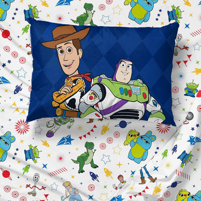Jay Franco Disney Toy Story Buzz & Woody 4 Piece Twin Bed Set - Includes Reversible Comforter & Sheet Set - Super Soft Fade Resistant Microfiber - (Official Disney Product)