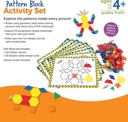Learning Resources Pattern Block Activity Set, 20 Double-Sided Cards, Ages 4+