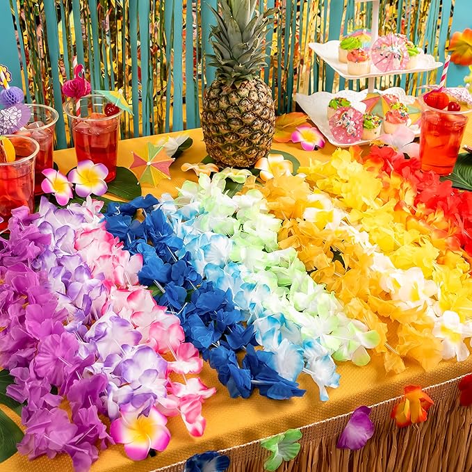 JOYIN Toy 60 Counts Hawaiian Leis Bulk, Tropical Flower Lei Hawaiian Lei Beach Hawaii Luau Party Favors Decoration Birthday Party Supplies