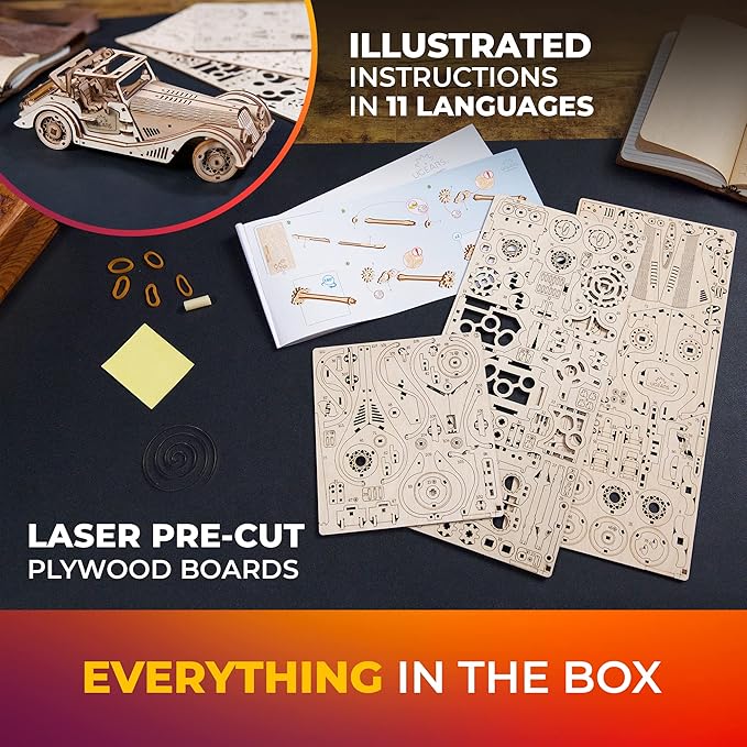 UGEARS Sports Car Rapid Mouse 3D Wooden Puzzles for Adults - Wooden Model Kits for Adults Hobbies for Men Wood Mechanical Model Wooden Cars to Build Engine Puzzle Brain Teaser Hobby Set