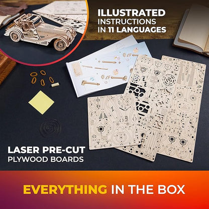 UGEARS Sports Car Rapid Mouse 3D Wooden Puzzles for Adults - Wooden Model Kits for Adults Hobbies for Men Wood Mechanical Model Wooden Cars to Build Engine Puzzle Brain Teaser Hobby Set