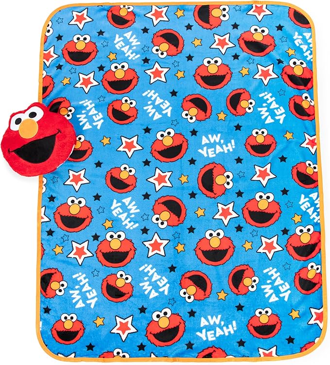 Jay Franco Sesame Street Elmo Plush Pillow and 40" Inch x 50" Inch Throw Blanket - Kids Super Soft 2 Piece Nogginz Set (Official Sesame Street Product)