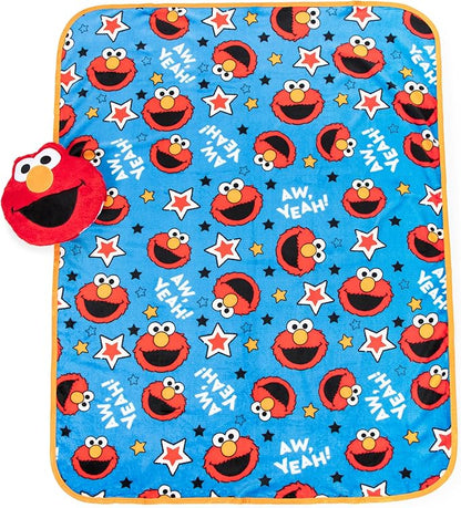 Jay Franco Sesame Street Elmo Plush Pillow and 40" Inch x 50" Inch Throw Blanket - Kids Super Soft 2 Piece Nogginz Set (Official Sesame Street Product)