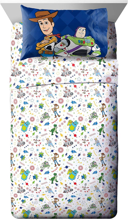 Jay Franco Disney Toy Story Buzz & Woody 4 Piece Twin Bed Set - Includes Reversible Comforter & Sheet Set - Super Soft Fade Resistant Microfiber - (Official Disney Product)