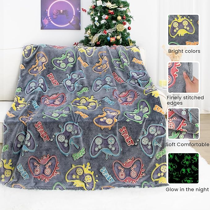 Gamer Gifts Toys for Kids Boys Boyfriend Glow in The Dark Game Blanket for Boys Gaming Gamepad Presents Birthday Christmas Easter