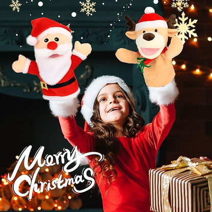 Hopearl Plush Christmas Santa Claus Hand Puppet with Open Movable Mouth for Imaginative Play, Role Play, Interactive Toy for Storytelling Teaching Puppet Theater, Gift for Kids Boys Girls, Red, 16''