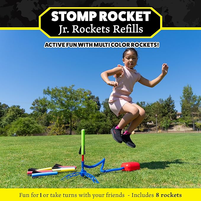 Stomp Rocket Jr Rocket Refills, 8 Multi-Color Rockets - Replacement Rockets for Soft Foam Rocket Launcher for Kids - Fun Backyard & Outdoor Kids Toys Gifts for Boys & Girls - Ages 3 & Up