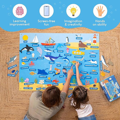 BONNYCO Felt Board for Toddlers with 107 Sea Animals Figures. Montessori and Sensory Toys, Birthday Gifts for Kids 3-8 Years Old. Educational Games, Learning Activities, Christmas