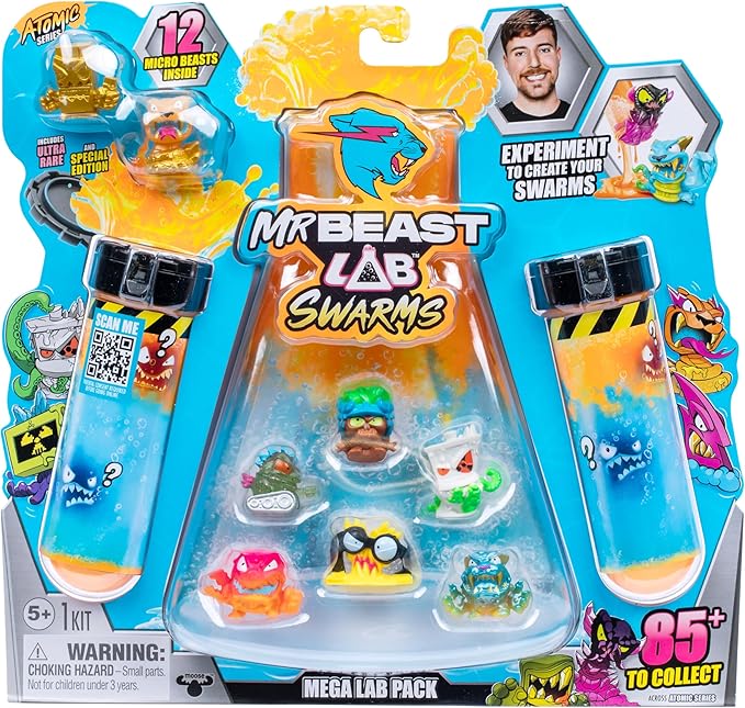 MrBeast Lab Swarms Series 2, Atomic Series 12 Pack – Python Panther, Add Water, Shake The Test Tube and Reveal 2 of 12, 1-inch (2.5 cm) MrBeast Swarms Collectible Micro Beasts. 85+ to Collect!