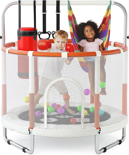 Happin® 55’’ Trampoline for Kids with Safety Enclosure, Indoor & Outdoor Toddler Trampoline, Ultra Safe Design with Multi Activity Accessories, Perfect Toddler Gift for Boys & Girls Ages 1–8