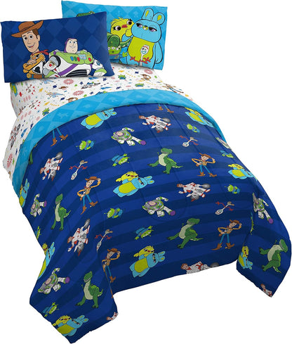 Jay Franco Disney Toy Story Buzz & Woody 4 Piece Twin Bed Set - Includes Reversible Comforter & Sheet Set - Super Soft Fade Resistant Microfiber - (Official Disney Product)
