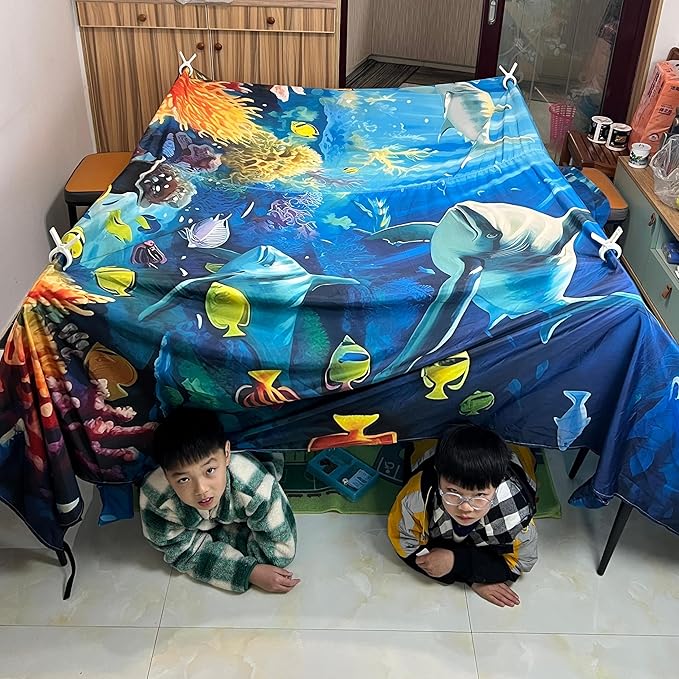 Magic Fort Building Kit for Kids - Large Lightweight Blanket Fort Making Kit Clips with CPC Certification - Portable Playhouse Play Tent Fort - Indoor/Outdoor Girls/Boys Toys Ages 4-5 6 7 8-12