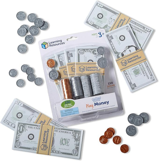 Learning Resources Pretend Play Money - 150 Pieces, Ages 3+ Play Money for Kids, Pretend Money for Kids, Play Money Set, Money and Banking Play Toys, Toddler Learning Toys,Easter Basket Stuffers