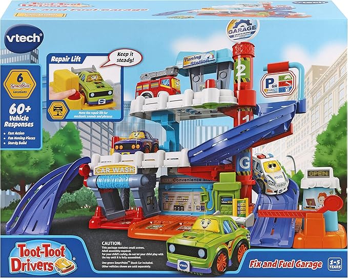 VTech Toot-Toot Drivers Fix & Fuel Garage, Car Tracks for Kids with Lights and Sounds, Musical Toy, Suitable for Boys & Girls 12 Months, 2, 3, 4 + Years, English Version