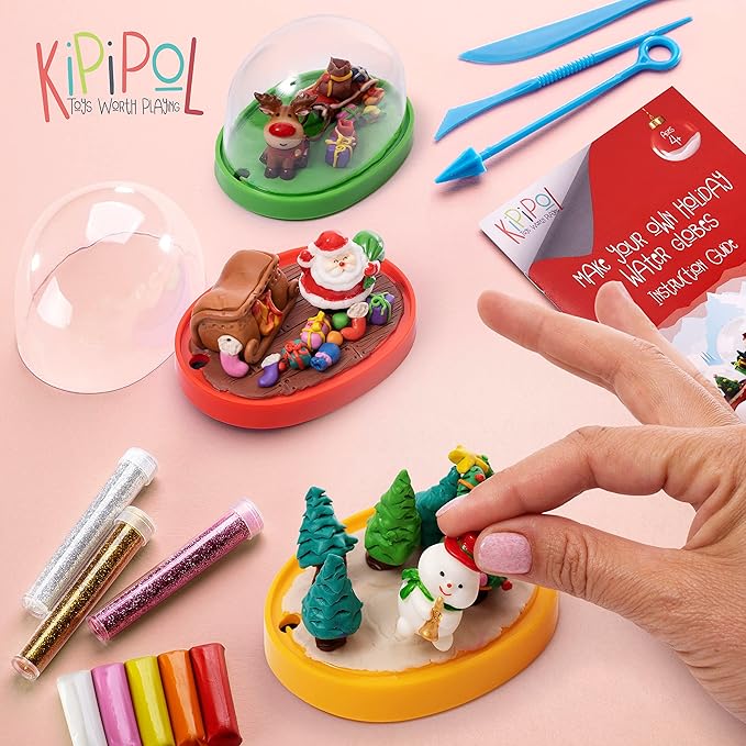 Make Your Own Holiday Water Globe Kit – 3X DIY Snow Globe Making Kit w/ 3 Figures, 10 Packs of Modeling Clay for Sculpting, Crafts for Girls Ages 4-6, Arts and Crafts for Kids Ages 4-6-8-12