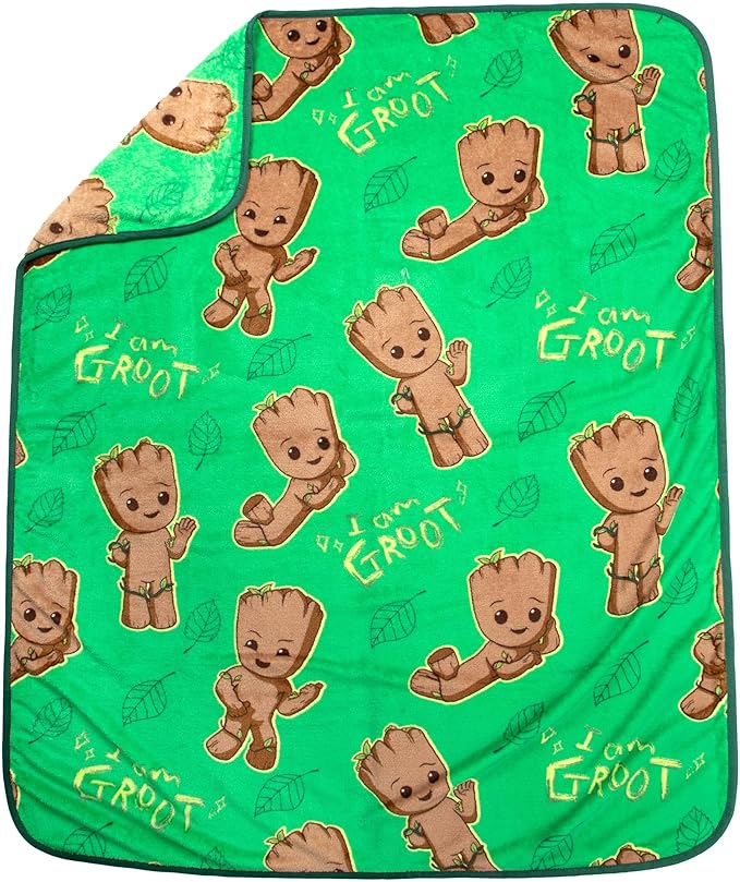 Jay Franco Marvel Guardians of The Galaxy Groot Nogginz Set - 40 x 50 Inch Lightweight Travel Throw Blanket & Pillow - Kids Super Soft 2 Piece Bedding Set