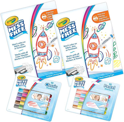 Crayola Color Wonder Mess Free Coloring Kit (120ct), 100 Mess Free Coloring Pages & 20 Mini Markers, Toddler Travel Activity, Gift for Toddlers