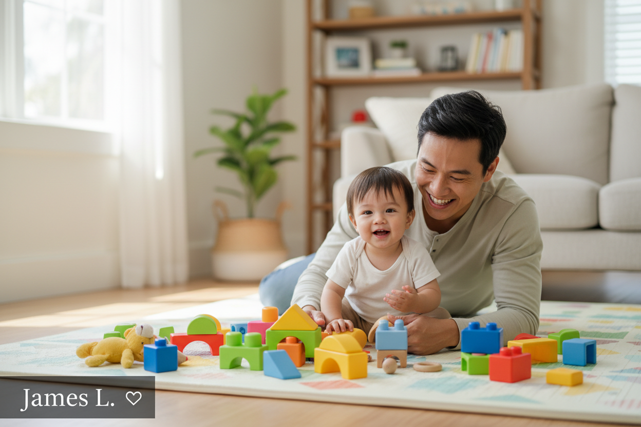 "As a parent, safety is my top priority. Waggle Waggle Toys has such a great range of non-toxic, durable toys. My little one loves them, and I love the peace of mind. Highly recommend!" – James L. (make it real photo)